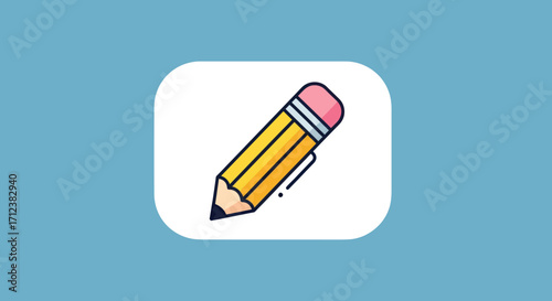 Simple cartoon illustration of a yellow pencil with a pink eraser and black tip.