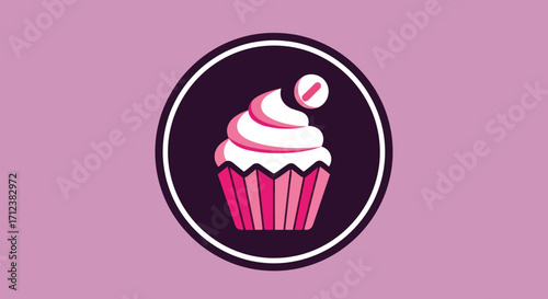 Pink and white cupcake with swirl frosting.