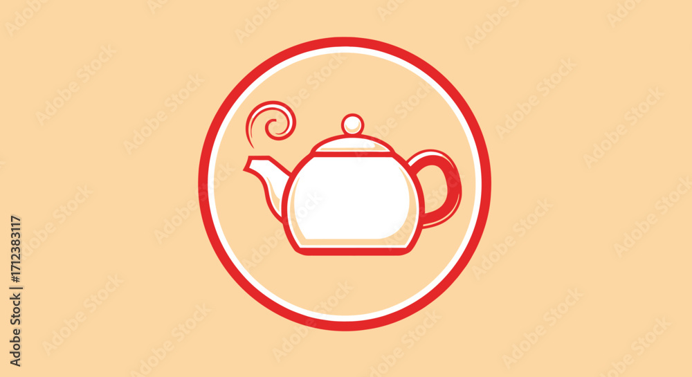 Obraz premium White Teapot with Red Outline and Steam.