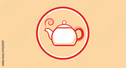 White Teapot with Red Outline and Steam.