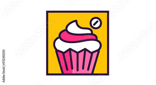 Pink cupcake with swirl frosting delicious dessert.