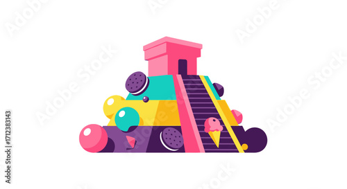 Colorful Candy Pyramid with Ice Cream and Cookies.