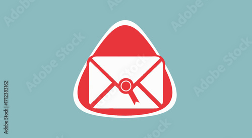 Stylized red and white sealed envelope communication icon.