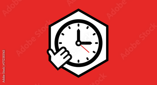 Clock with Hand Adjusting Time in Hexagon Frame.