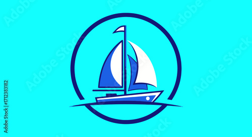 Sailboat on water nautical vessel blue and white.
