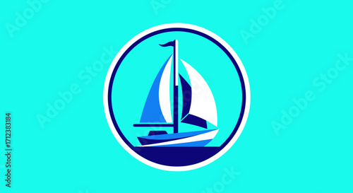 Modern flat design sailboat vector icon emblem.