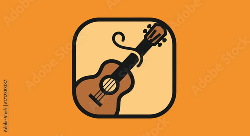Stylized Acoustic Guitar Icon with Swirling Detail.