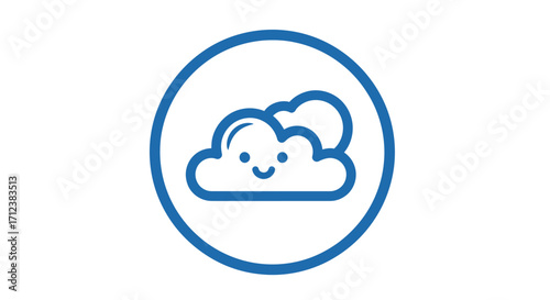 Happy Cloud Icon with Sun Smiling.