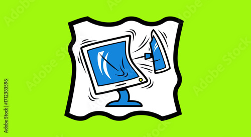 Stylized illustration of a broken computer monitor and detached hard drive.