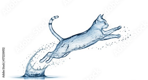 Splash of water shaped like a cat on a solid white background