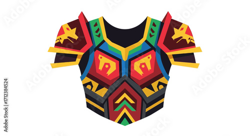 Colorful fantasy armor design with intricate details and vibrant hues.