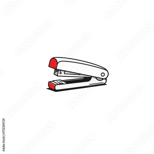 Minimalist staple remover on desk with red accents, functional design