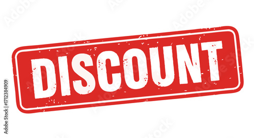 Red grunge rubber stamp proclaiming a discount offer.