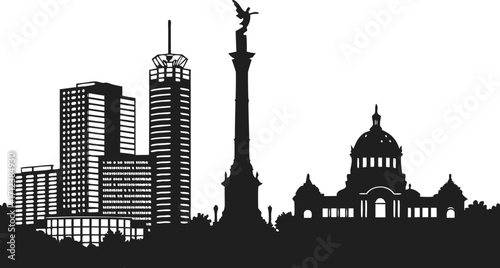 High resolution black and white city skyline silhouette design for modern urban visuals