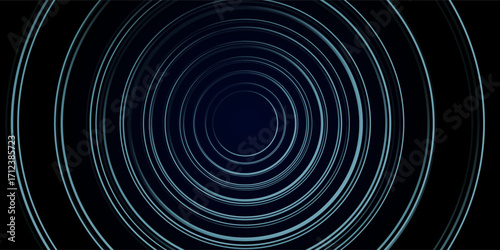 Blue abstract background with glowing circles. Swirl circular lines pattern. Geometric spiral. Twirl element. Modern graphic design. Futuristic technology concept.