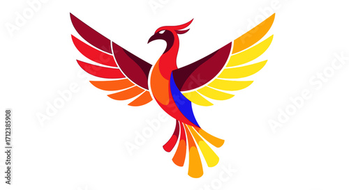 Colorful phoenix bird with wings spread wide in vibrant illustration.