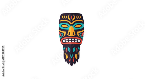 Colorful Polynesian tiki mask with a fierce expression.
