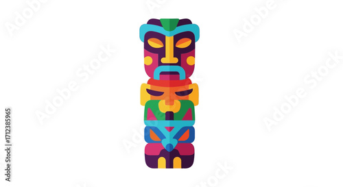 Colorful Polynesian tiki totem pole vector graphic illustration.