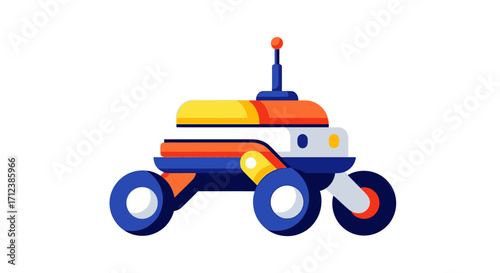 Colorful robotic space rover vehicle illustration isolated.