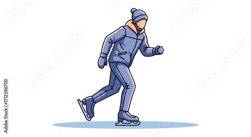 A person dressed in warm winter clothing actively participates in the joyful and graceful sport of ice skating on a smooth frozen surface.
