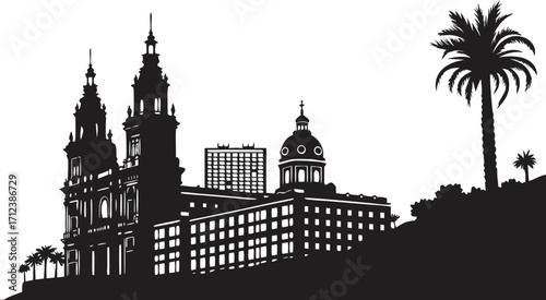 High resolution black and white city skyline silhouette design for modern urban visuals