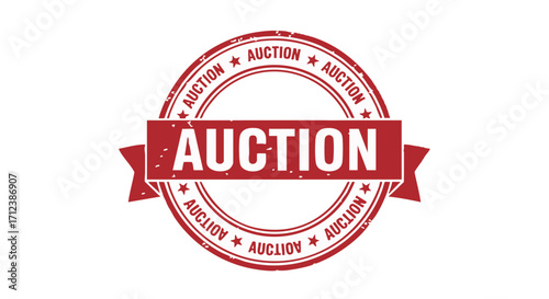 Red grunge stamp with the word "AUCTION" in a circular design, featuring a ribbon banner.