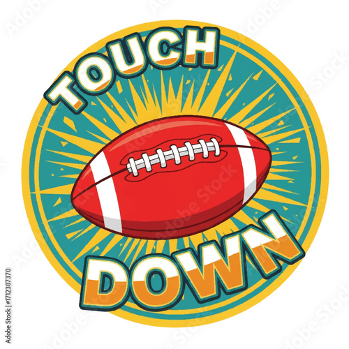 A cartoon illustration of a football with "Touchdown" text in a circular design.