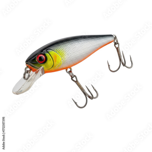 Detailed close-up of a lifelike fishing lure designed to entice predatory fish species in aquatic
