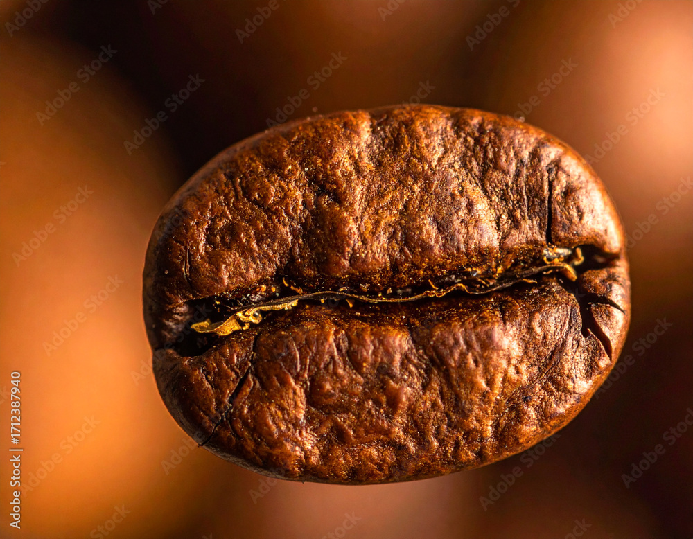 Naklejka premium Macro of roasted coffee bean with rich texture