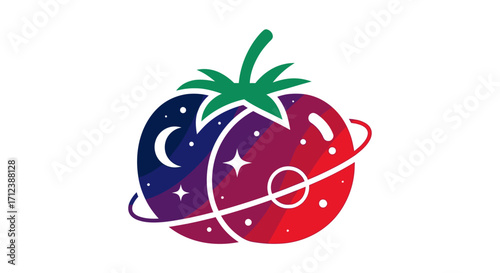 Creative Space Tomato Logo with Galaxy and Stars.