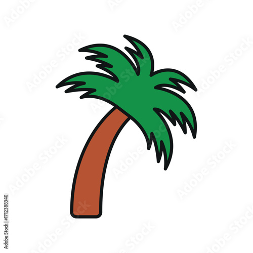 Palm tree icon in color with line for tropical, travel, and holiday projects.