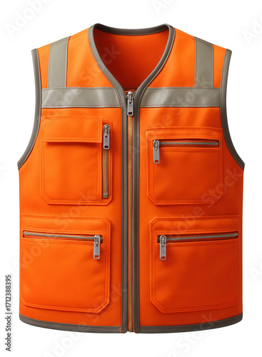 Neon orange reflective vest with multiple zippered pockets