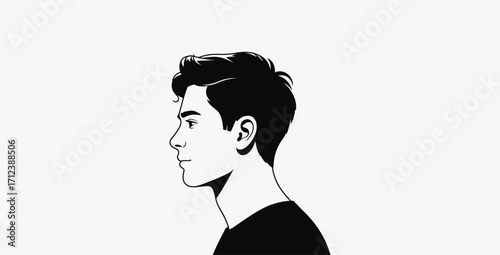 Young man profile illustration black and white minimalist art style