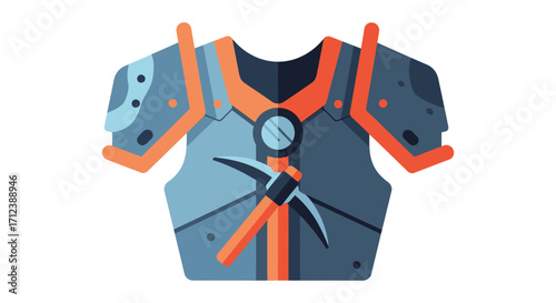 Detailed illustration of a miners chest armor with a pickaxe.