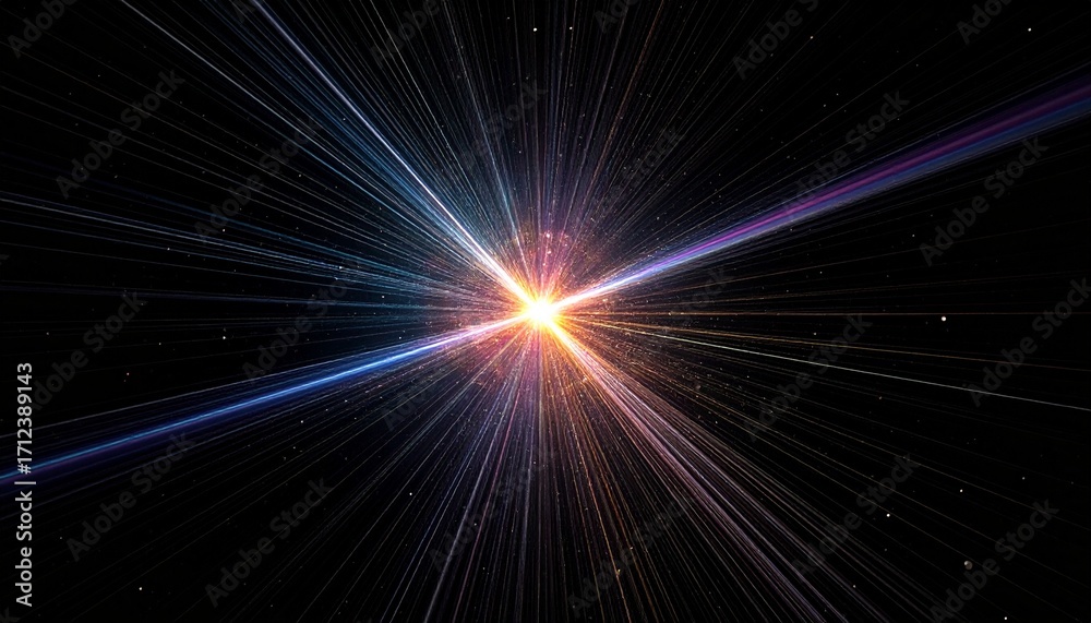 Obraz premium Crossing Light Beams in Dark Space 黒背景に交差する光