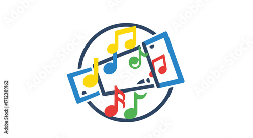 Digital Music Notes Displayed on Screens.