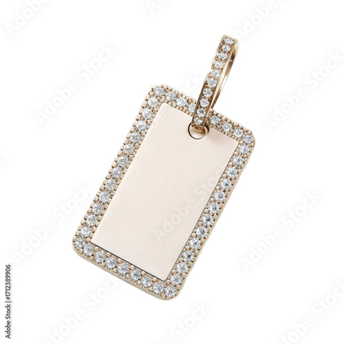 Rectangular gold pendant with diamond border on transparent background elegant jewelry accessory for luxury fashion and special occasions