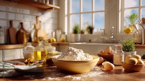 Wallpaper Mural Baking Ingredients: Flour, Eggs, Oil, Kitchen Counter Photography Torontodigital.ca