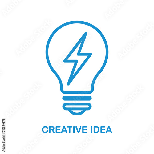 Blue light bulb with lightning bolt symbolizing creative idea and innovation vector