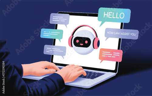 Innovative AI-powered chatbot provides efficient online customer service and instant support, enhancing digital communication and user experience on a laptop interface