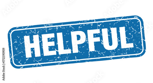A blue rectangular sign with rounded corners displays the word "HELPFUL" in white, textured against a white-speckled blue background.