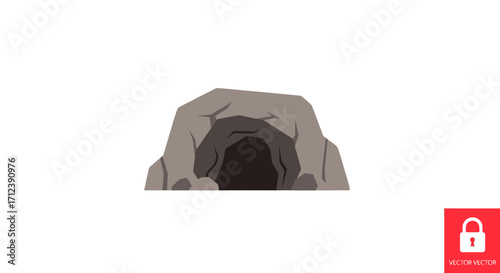 Entrance to a dark cave in a rocky formation.
