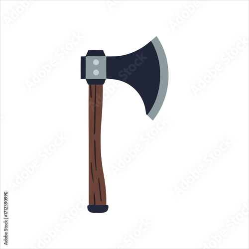 An Axe Icon A Simple Illustration of a Wood-Handled Axe Against a White Background
