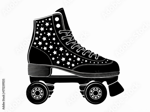 Retro Roller Skate with Star Design in Black and White Illustration Style Nostalgic Leisure Activity Image