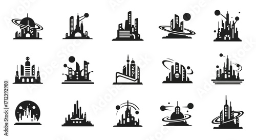 Futuristic Cityscapes and Sci Fi Architecture Silhouettes Collection.