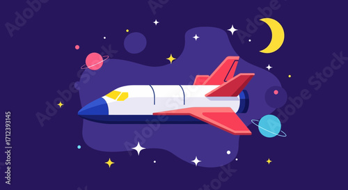 Futuristic spaceship soaring through cosmos.