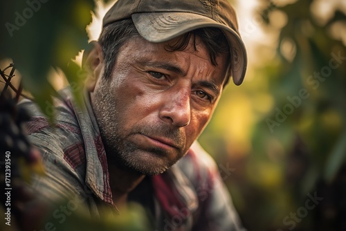 Weathered Farmer's Face Shows a Lifetime of Manual Labor Stress