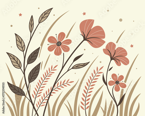 Relaxing looping animation of boho floral seamless background with leaves and flowers gently swaying. Perfect for yoga, spa, wellness, and nature-themed projects.