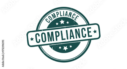 A green compliance stamp with stars, featuring the word "Compliance" twice, on a white background.