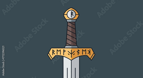 Illustration of a Viking Sword with Runes and Intricate Details.